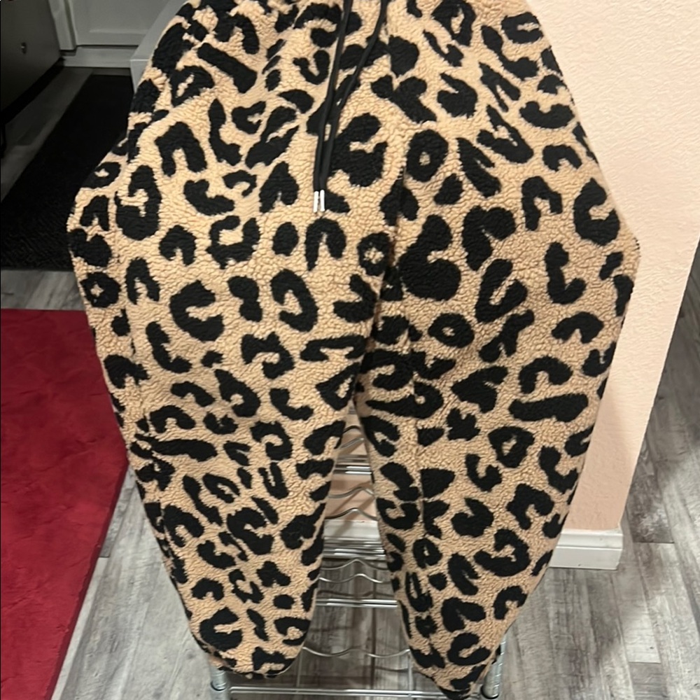 Tan and Black Leopard Print Joggers with Elastic Waist
